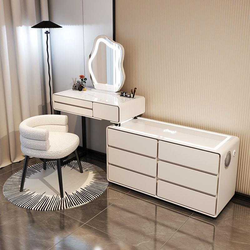 新款实木梳妆台卧室现代简约奶油风高级化妆台斗柜一体化妆桌