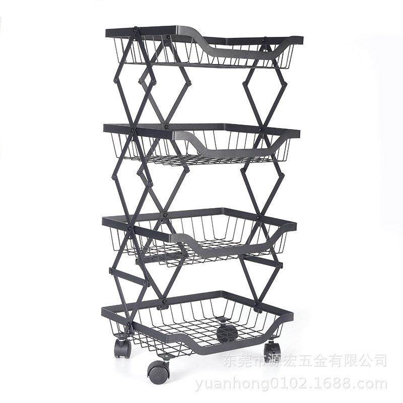 厨房置物架折叠落地水果篮可移动蔬菜收纳架家用厨房用品置物架