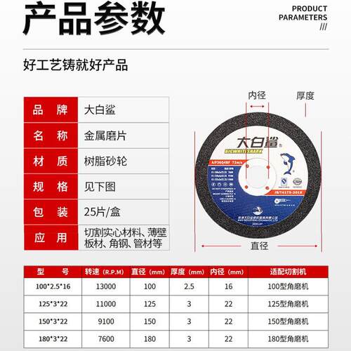 大白鲨磨片180工业磨光片砂轮片切割片角磨机切磨两用金属打磨片
