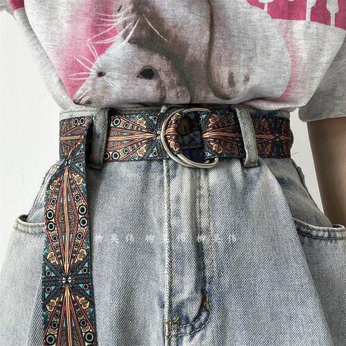 民族风牛仔裤工装裤双环扣腰带女百搭加长学生帆布皮带男潮年轻人