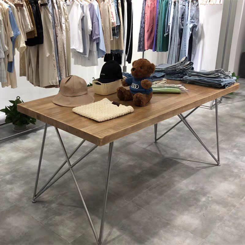 北欧服装店桌子中间摆放中岛实木展示桌简约长方形流水台展示鞋架