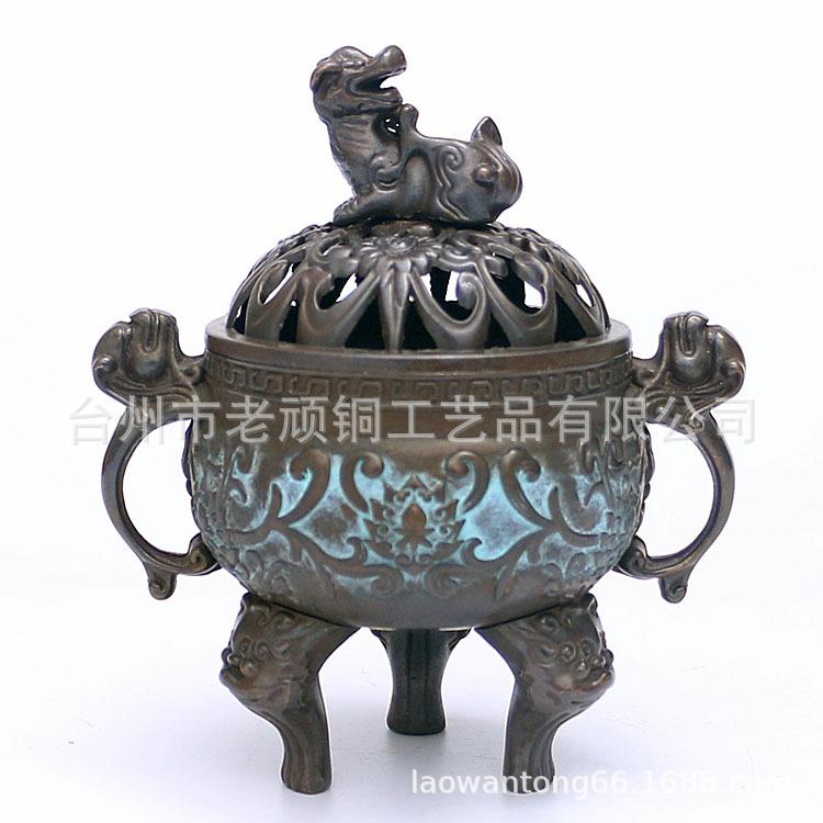 中式古典檀香熏香炉三足狻猊沉香炉家用室内仿古铜盘香炉茶道摆件