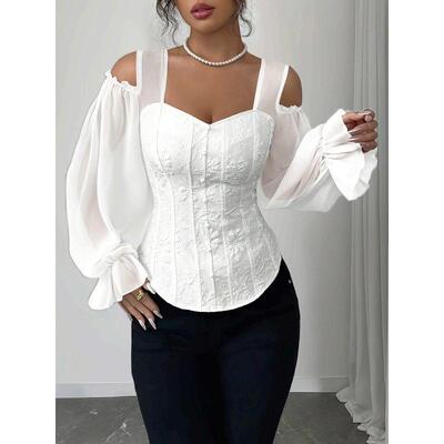 P 82046 Floral jacquard off shoulder 花卉提花露肩衫跨境