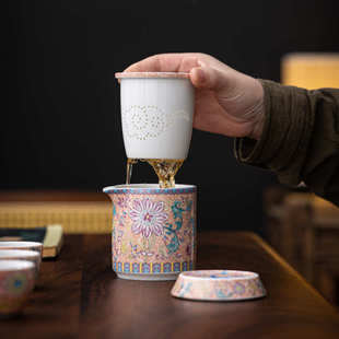家用户外便携式 珐琅彩旅行茶具套装 高档陶瓷一壶三杯快客杯泡茶器