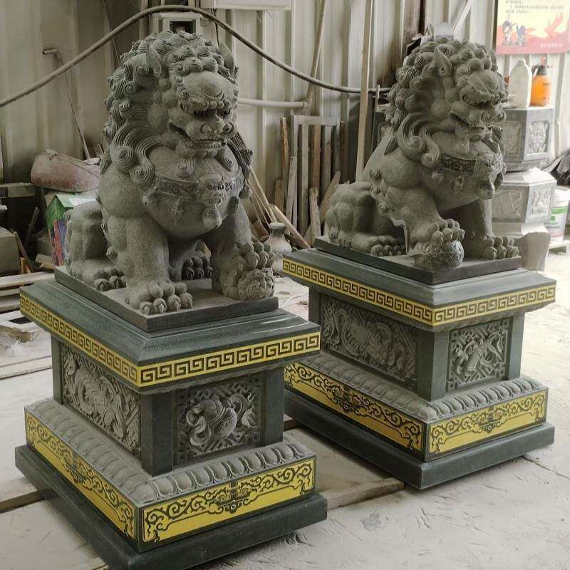 石雕青石狮子一对祠堂别墅护宅献钱狮南狮门口石头北京狮摆件