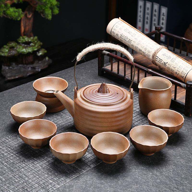 围炉煮茶柴烧提梁壶炭烤温茶煮茶器户外家用粗陶茶杯功夫茶具套装