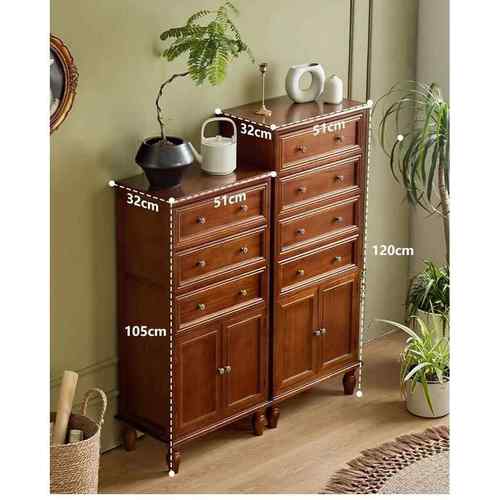 美式实木斗柜客厅边柜简易多功能储物柜胡桃色多抽带门斗柜收纳柜