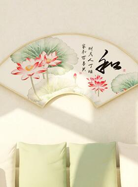 扇形客厅福字挂画花开富贵牡丹图新中式定做装饰画餐厅墙画壁画