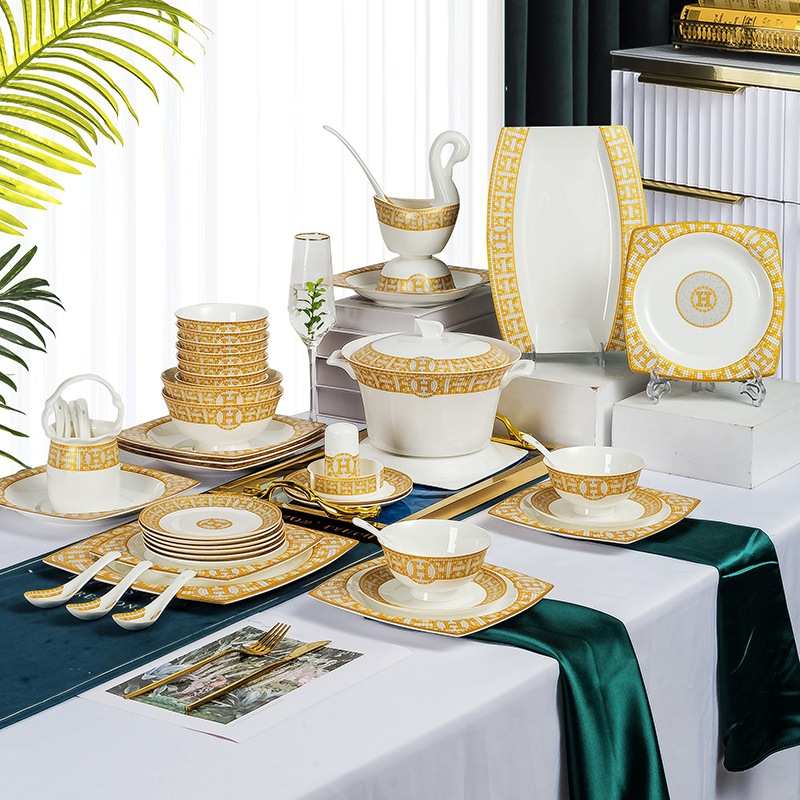 礼品碗碟定清新简约套装套装碗筷景德镇骨瓷可陶瓷餐具家用