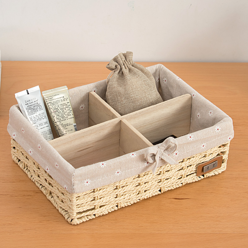 收纳篮桌面收纳盒多宫格编织收纳筐零食储物筐首饰收纳箱化妆品