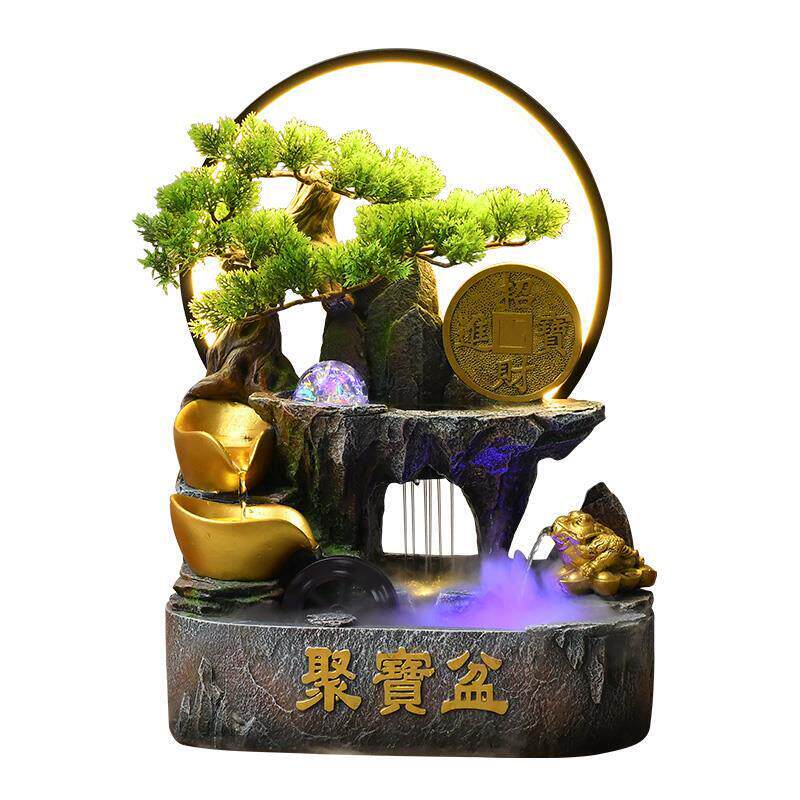 中式聚宝盆流水摆件循环水客厅电视柜桌面风水轮办公室招财装饰品