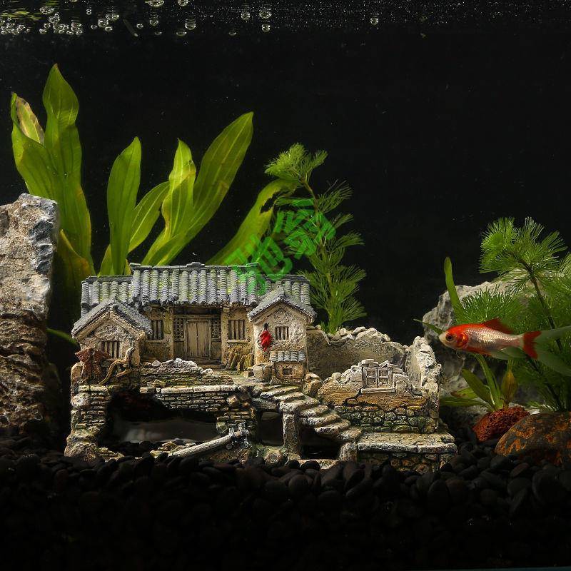 yut水族箱鱼虾躲避屋假山盆景鱼缸造景装饰农家小院微景观古建筑