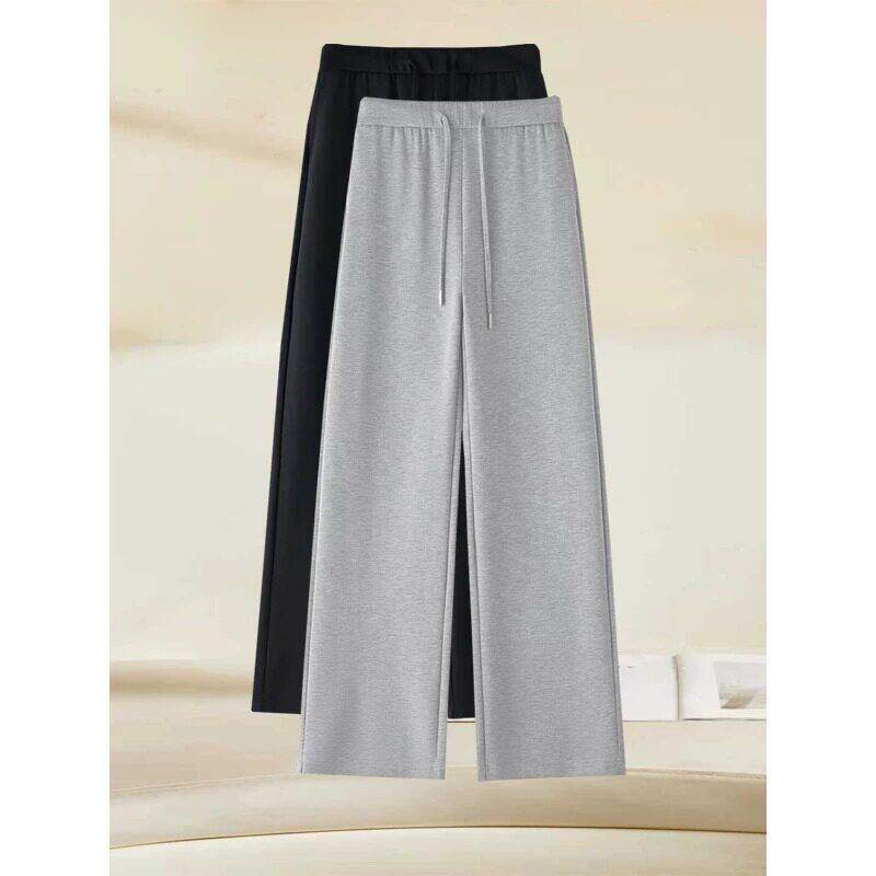 灰色窄版阔腿裤女春夏季2026新款休闲卫裤舒适松弛感直筒运动裤子