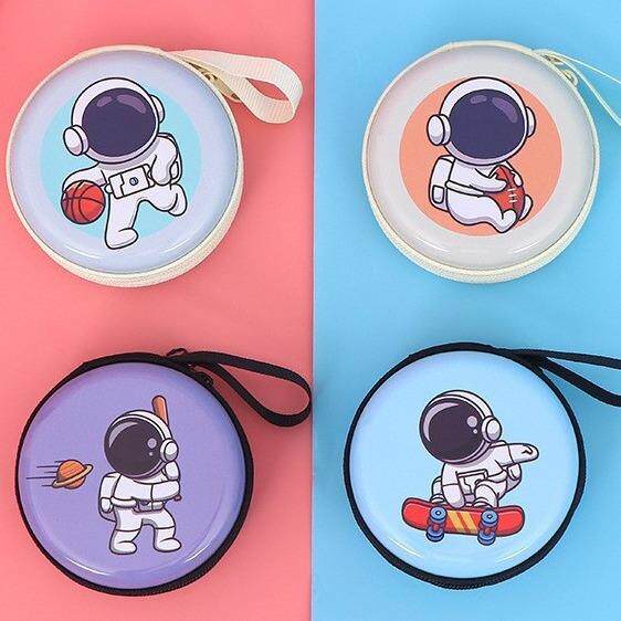 新款宇航员马口铁零钱包圆形零钱收纳耳机线收纳包儿童手提拉链盒