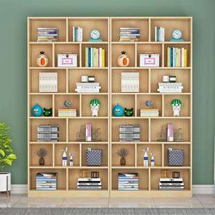 实木书柜架落地儿童置物架收纳架带门家用多层组合格子储物柜