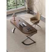 MHY高端实木书桌轻奢现代简约马鞍皮家用书房卧室胡桃木皮办公电