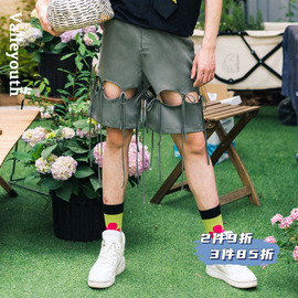 贝利 个性系带超短短裤 宽松版直筒五分裤设计师原创夏季潮流男装