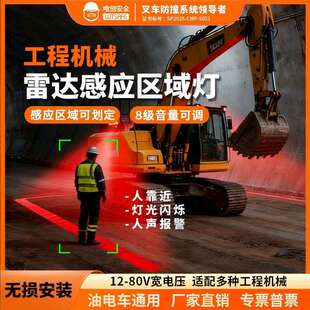叉车区域红蓝光一字灯进入报警装载机挖机倒车感应安全警示边界灯