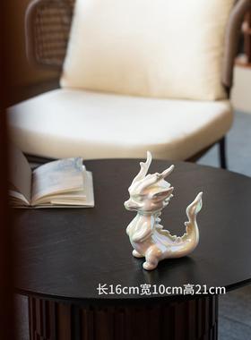 高档景德镇器红色陶瓷招龙品摆件瓷财玄关办公室家居装饰龙年开业