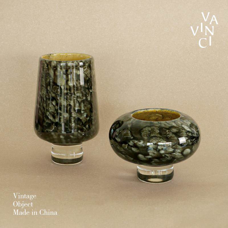 范奇/中世纪孔雀图案高水化玻璃花瓶装饰品客厅餐桌无障碍豪华创
