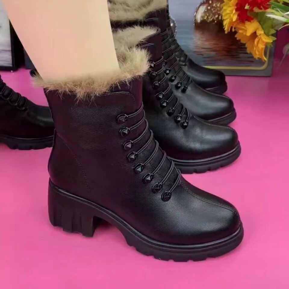 女士马丁靴软皮2024年冬加绒加厚英伦风短靴子百搭厚底棉鞋雪地靴,女鞋,马丁靴,淘宝优惠券,粉丝福利购,淘宝优惠卷