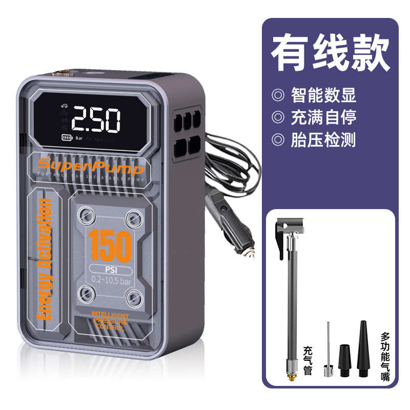 电动无线12v车载摩托车轮胎数显打气筒充便携式气泵汽车小轿车