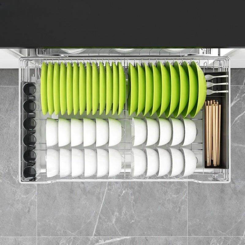 单层深度拉篮不锈钢厨房橱柜抽屉式碗篮碗碟篮缓冲阻尼轨道拉篮拉