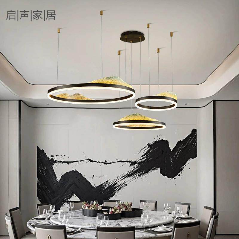 新中式铝材珐琅彩智能家装客厅全光谱吊灯设计师创意包厢工装灯具