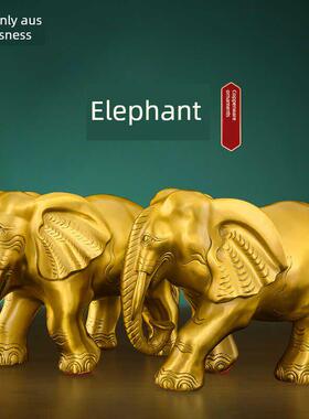 铜大象摆件黄铜一对吸水象招财镇宅家居客厅玄关酒柜店铺装饰大号