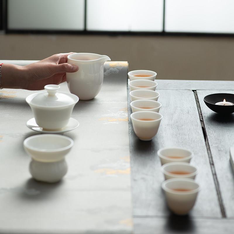 羊脂玉白瓷茶具套组轻奢高档功夫盖碗办公室会客陶瓷礼盒礼品