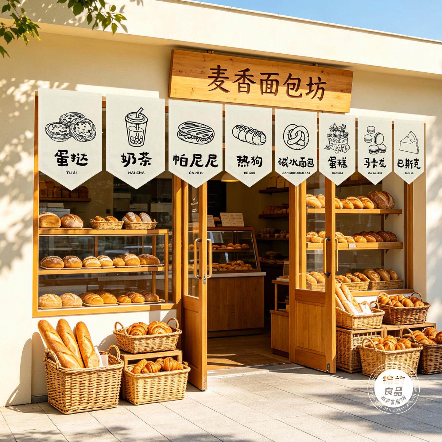 烘焙甜品蛋糕店门头招牌小挂布奶茶吧台装饰氛围布摆摊广告布短帘