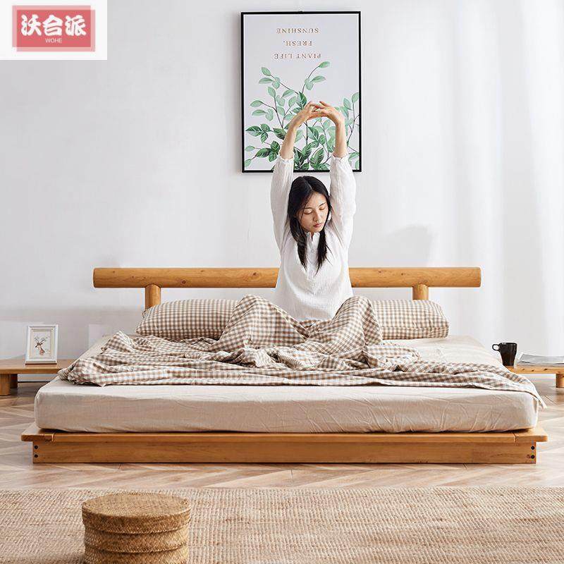 式地台床loft阁楼床现极木简原木榻榻米落地ZGF床木实床柏日矮床