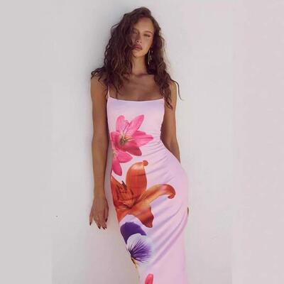 Fashion Elegant Floral Print Halter Dress Sexy Casual