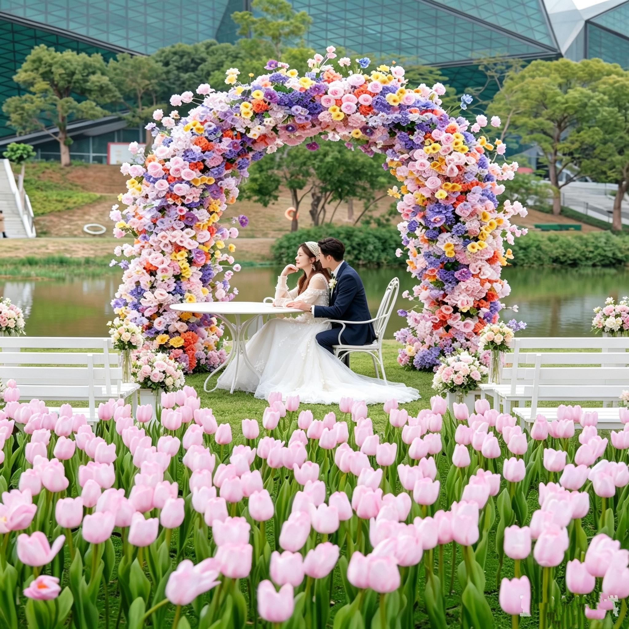 彷真花拱门田园森系花艺求婚活动仪式背景橱窗婚礼装饰绣球花绢花