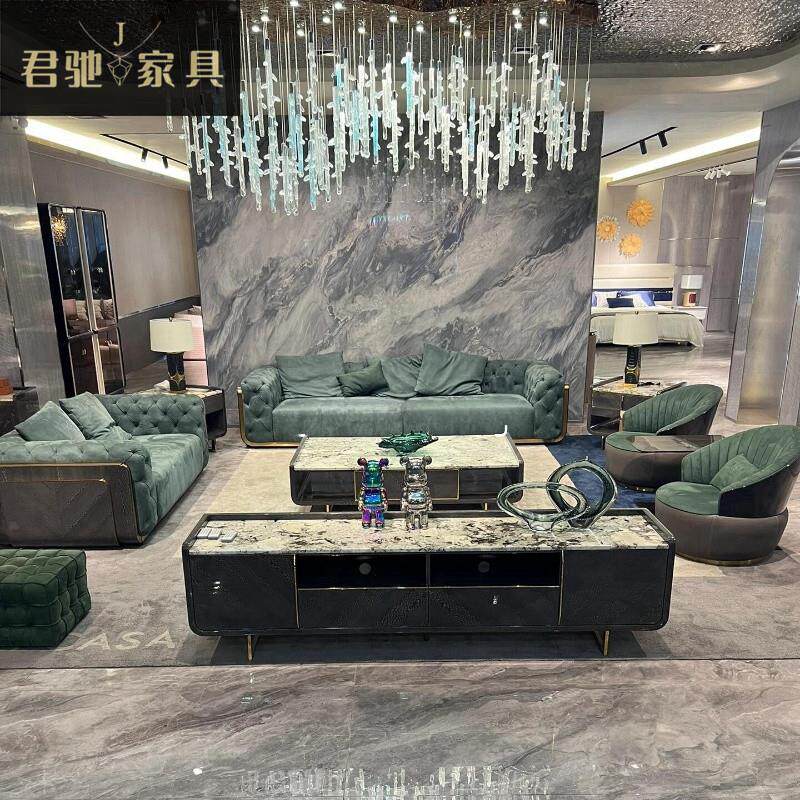 意式轻奢后现代沙发大户型宾利拉扣别墅客厅高端磨砂真皮沙发组合