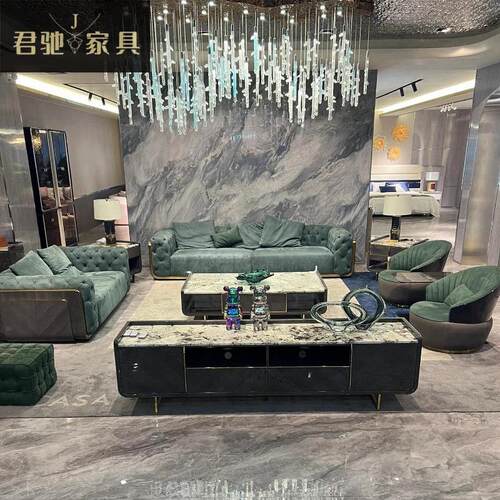 意式轻奢后现代沙发大户型宾利拉扣别墅客厅高端磨砂真皮沙发组合