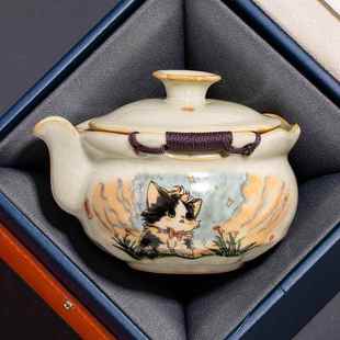 礼盒装 汝窑黄鸭手抓壶陶瓷功夫泡茶器家用大号壶过滤冲茶具套装