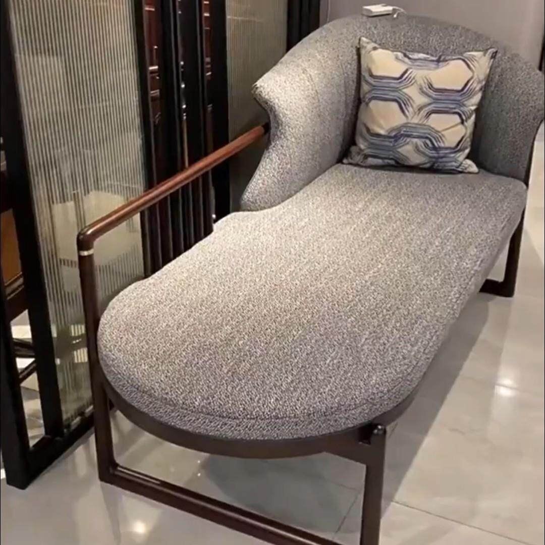 新中式乌金木实木贵妃榻 现代客厅休闲 布艺沙发床 家用美人躺椅