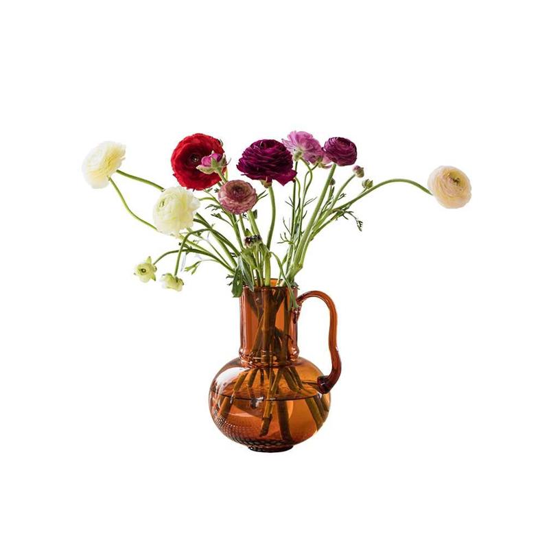 复古琥珀色法式玻璃花瓶美式家居软装饰花器客厅桌面创意时尚摆件