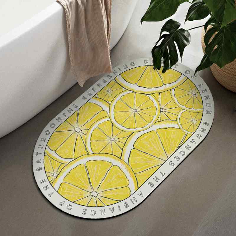 现代柠檬黄色卫生间地垫浴室地垫小清新防滑吸水硅藻泥速干脚垫