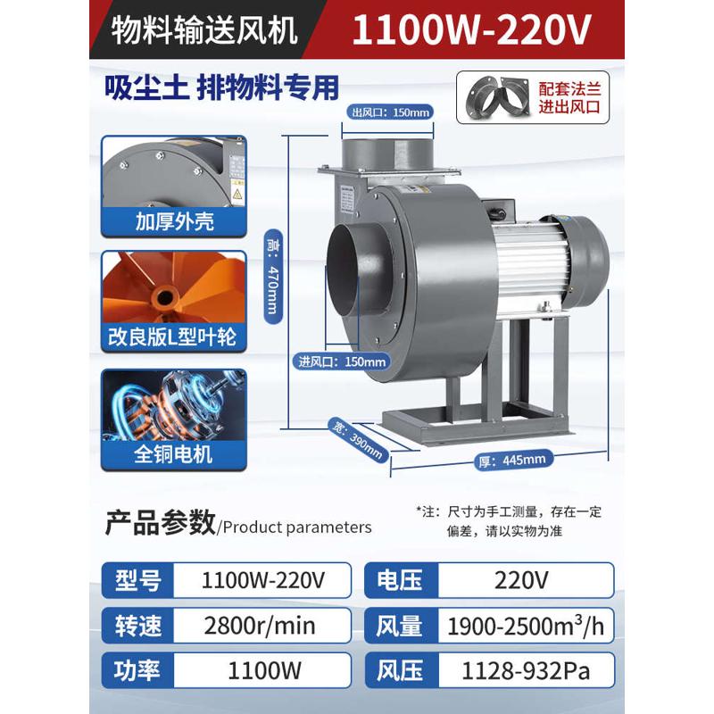 高压离心风机工业物料输送风机380v离心式吸料除尘抽风机强力除尘