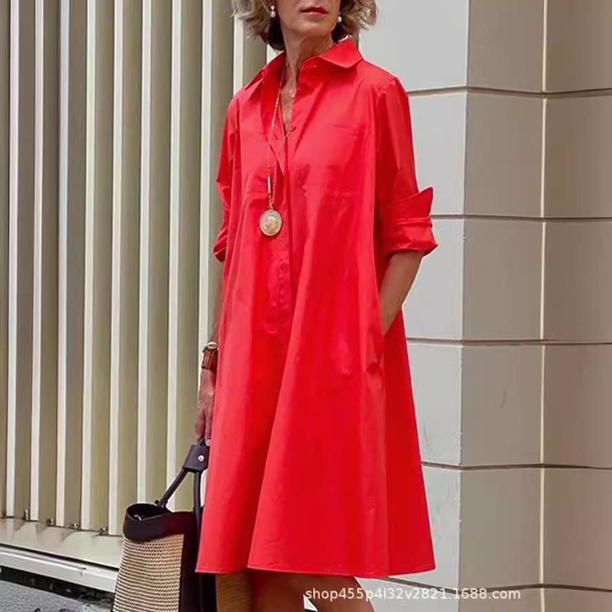 Womens cotton and linen button-down mid-length long-sleeved