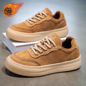 男鞋冬季加绒加厚保暖二棉鞋男士翻毛皮鞋英伦风休闲运动增高板鞋