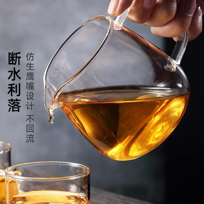 加厚耐热玻璃分茶器功夫茶具配件日本鹰嘴茶海带手把公道杯