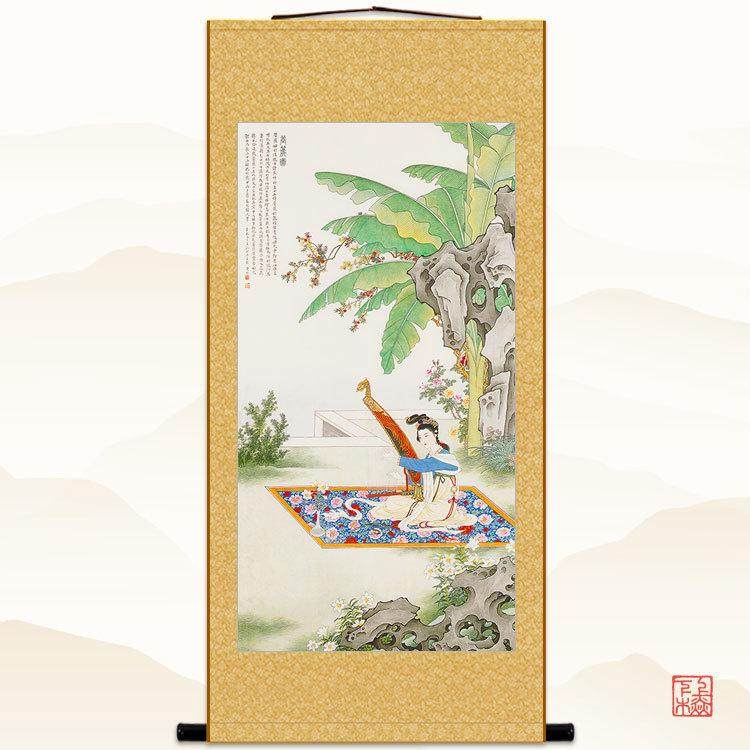 吹箫引凤图 箜篌图仕女抚琴人物卷轴挂画 书房绢布丝绸装饰画定制,家居饰品,国画,淘宝优惠券,粉丝福利购,淘宝优惠卷