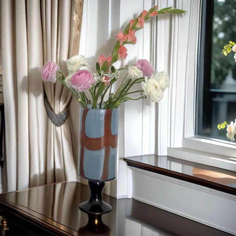 法式中古彩色手工拼色直筒玻璃花瓶新中式艺术高级感水养花器摆件,家居饰品,装饰摆件,淘宝优惠券,粉丝福利购,淘宝优惠卷