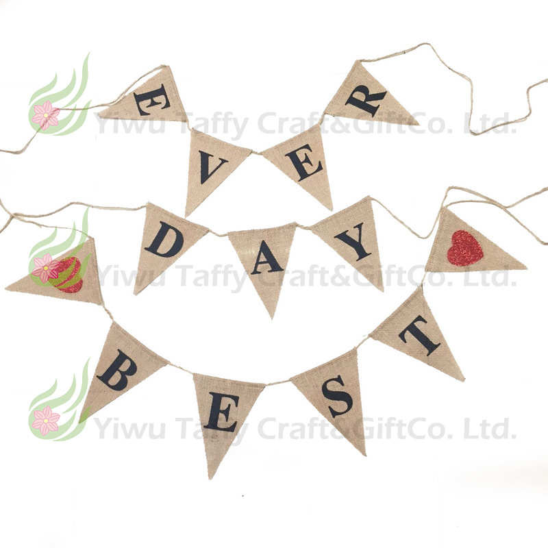 厂家直供 圣诞婚庆派对装饰拉旗EVER BEST DAY麻布三角旗