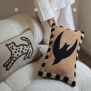 【月球居民 】夜间动物园 原创重工毛巾绣腰枕抱枕靠包沙发中古