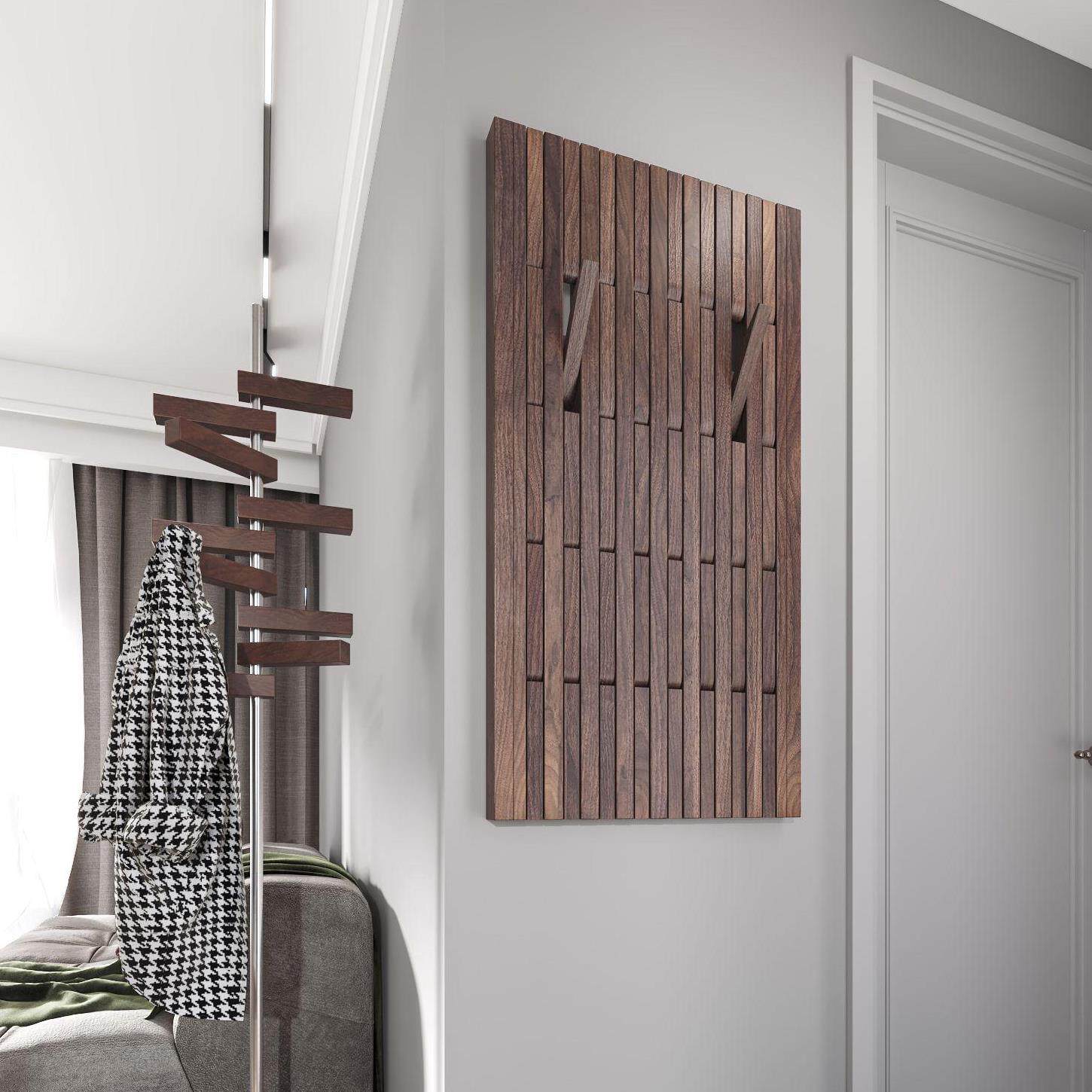 黑胡桃木钢琴键挂衣架壁挂实木入户门口衣帽架墙面玄关卧室挂衣区