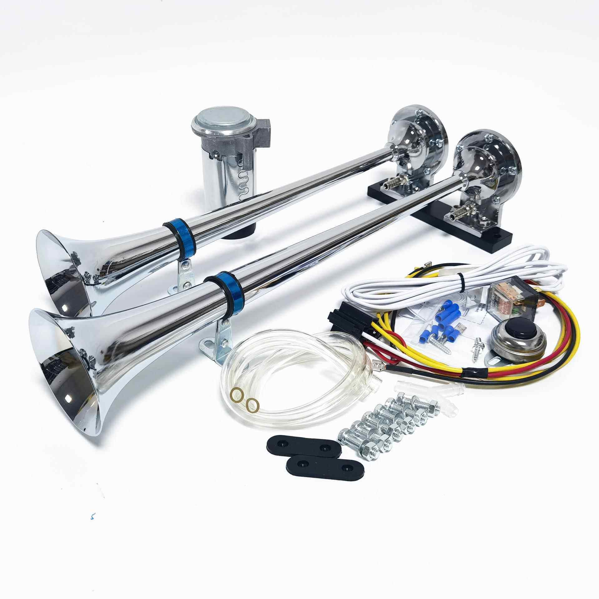 DHKA亚冠-AS048BU现货 12V两管电动泵气喇叭黑色镀铬卡车货车喇叭